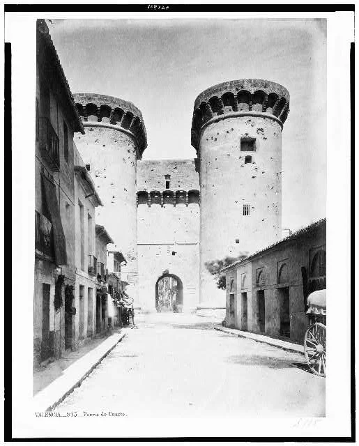 Laurent, J., Fifteenth century city gate and towers, Valencia, Spain